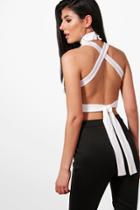 Boohoo Avery Strappy Back High Neck Crop Ivory