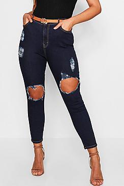 Boohoo Plus Open Knee 5 Pocket Skinny Jean