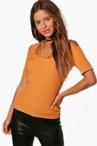 Boohoo Petite Jane Rib Cold Shoulder Neck Detail Top