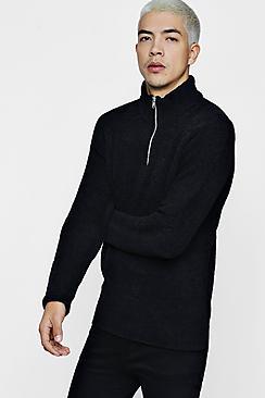 Boohoo Funnel Neck Zip Knitted Jumper