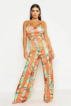 Boohoo Tropical Floral Orange Stripe Palazzo Trousers