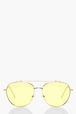 Boohoo Ava Yellow Lens Aviator Sunglasses