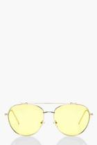Boohoo Ava Yellow Lens Aviator Sunglasses