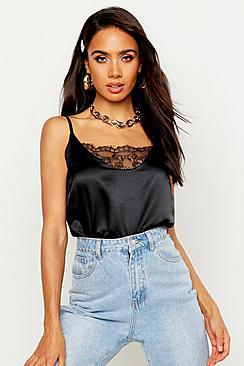 Boohoo Satin Lace Detail Cami