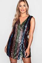 Boohoo Plus Rainbow Sequin Wrap Dress
