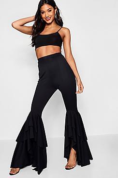 Boohoo Yasmin Ruffle Detail Flare Leg Trouser