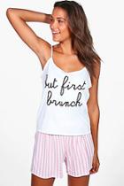 Boohoo Tall Calla Brunch Slogan Cami & Shorts Pj Set