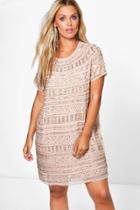Boohoo Plus Jemma Embellished Shift Dress Blush