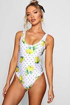 Boohoo Lemon Print Scoop Neck Swimsuit