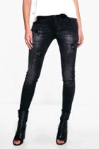 Boohoo Kellie Star Detail Skinny Jeans Black