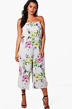 Boohoo Plus Ellie Floral Bandeau Culotte Jumpsuit