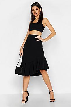 Boohoo Woven Ruffle Midi Skirt