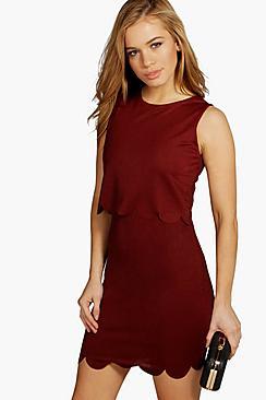 Boohoo Petite Double Layer Scallop Hem Dress
