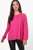 Boohoo Leah Pleated Woven Blouse Pink