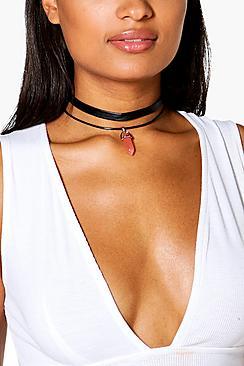 Boohoo Eva Crystal And Skinny Cord Choker 2 Pack