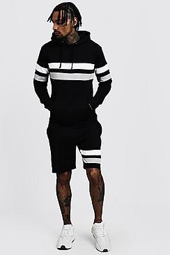 Boohoo Tricot Man Funnel Neck Short Tracksuit With Tape