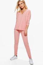 Boohoo Eliza Slouchy Rib Jumper Lounge Set Lotus