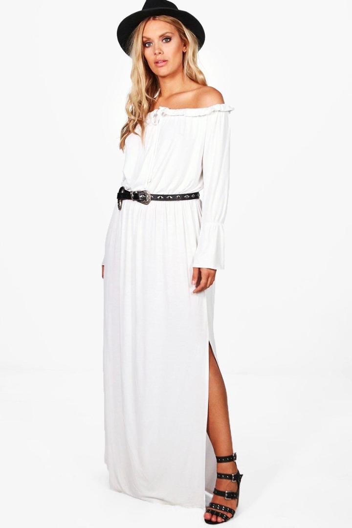 Boohoo Plus Josie Off The Shoulder Front Tie Maxi Dress Ivory