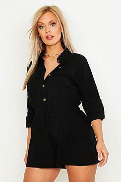 Boohoo Plus Pocket Detail Utility Playsuit