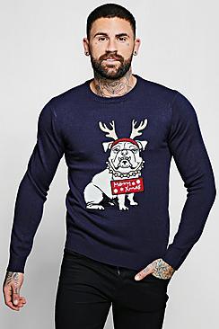 Boohoo Faux Fur Detail Bull Dog Christmas Jumper