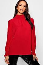 Boohoo Shirred Collar Blouse