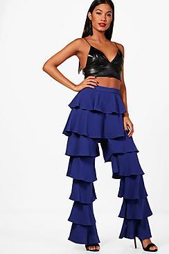 Boohoo Bethany Ruffle Layered Woven Trousers