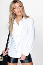 Boohoo Ona Ruffle Detail Blouse Ivory