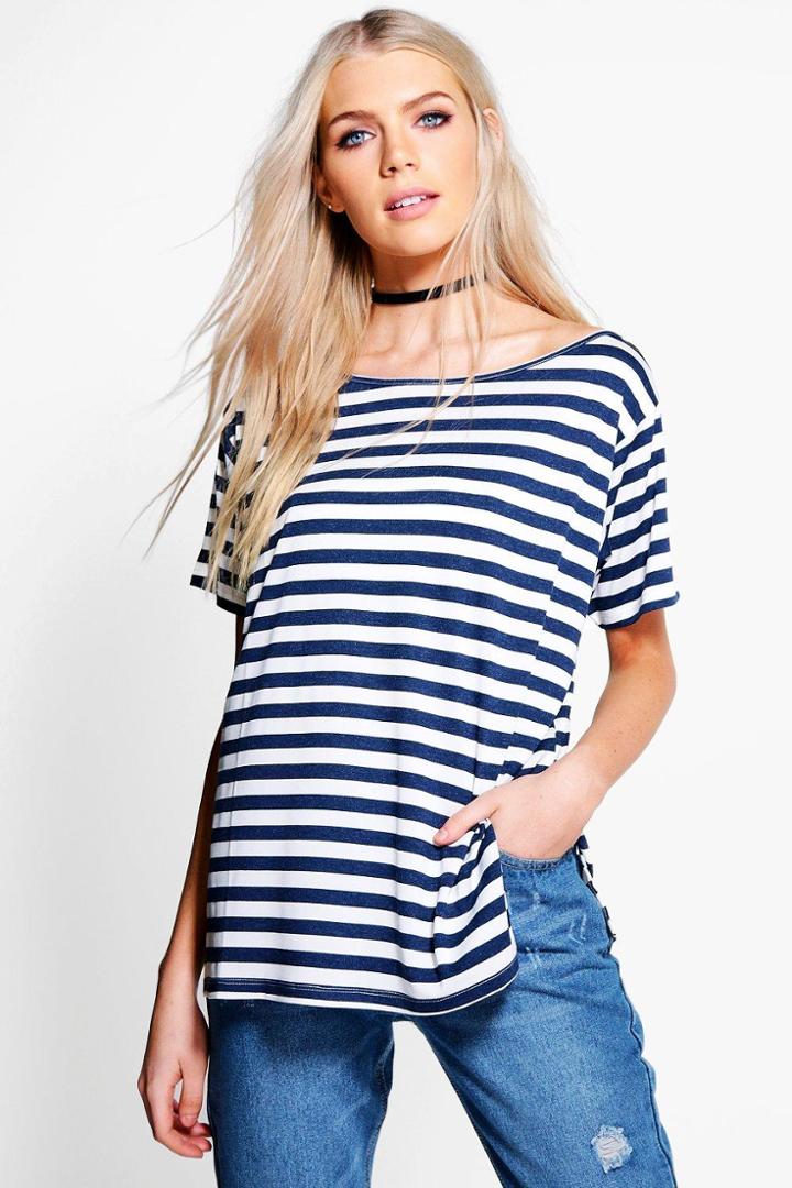 Boohoo Louisa Stripe Slash Neck T-shirt Multi