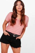 Boohoo Plus Zoe V Neck Jersey Tee Nude