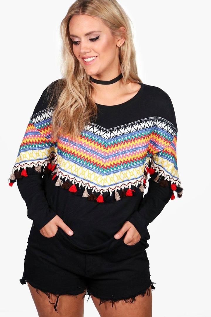 Boohoo Plus Natalie Tassle Trim Top Black