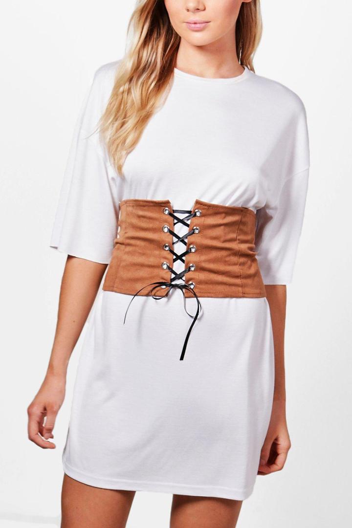 Boohoo Jenny Suedette Corset Belt Tan