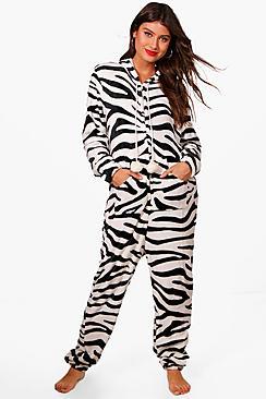 Boohoo Leah Luxe Fleece Zebra Onesie