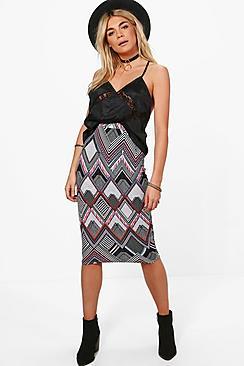 Boohoo Saskia Geo Print Midi Skirt