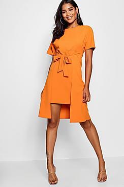 Boohoo Tie Front Skater Dress