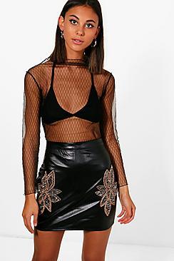 Boohoo Esme Embellished Side Leather Look Mini Skirt