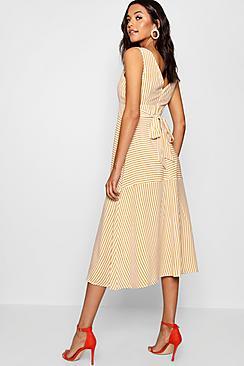 Boohoo Penelope Stripes Plunge Neck Skater Dress
