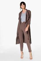 Boohoo Kat High Waist Notch Skinny Trouser Mocha