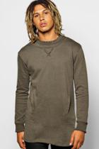 Boohoo Longline Raw Edge Sweatshirt With Pockets Khaki