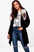 Boohoo Eliza Faux Fur Collar Wool Look Coat Black