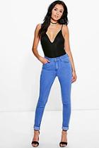 Boohoo Kellie Blue Wash High Rise Skinny Jeans