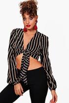 Boohoo Angelina Stripe Tie Front Blouse