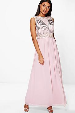 Boohoo Boutique Rosa Embellished Chiffon Maxi Dress
