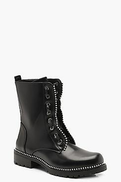 Boohoo Ribbon Detail Chunky Biker Boots
