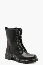 Boohoo Ribbon Detail Chunky Biker Boots