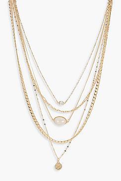 Boohoo Marble Pendant & Chain Layered Necklace
