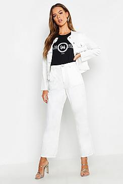 Boohoo High Rise Contrast Stitch Wide Leg Jeans