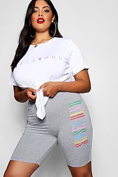 Boohoo Plus Rainbow Slogan Cycling Short