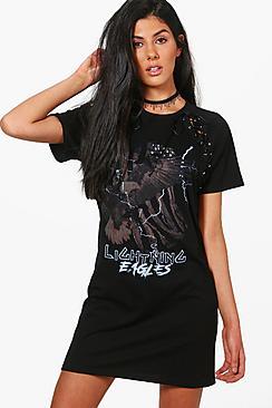 Boohoo Fiona Printed Lace Up Band T-shirt Dress