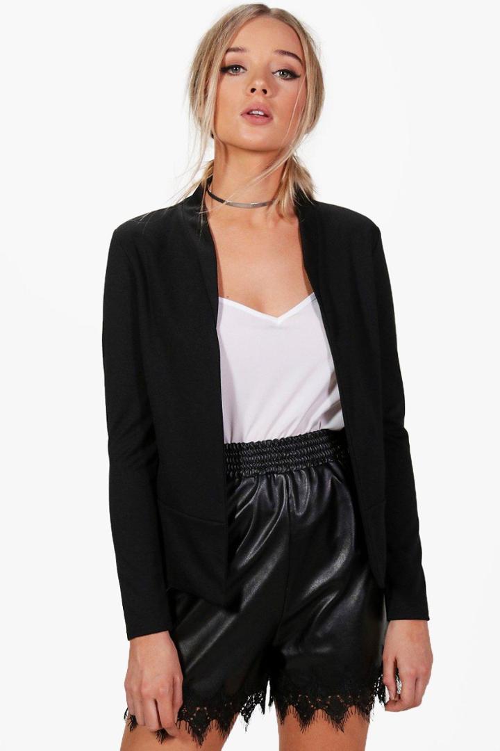 Boohoo Brooke Collarless Ponte Blazer Black