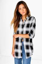 Boohoo Maddie Large Check Oversized Shirt Black